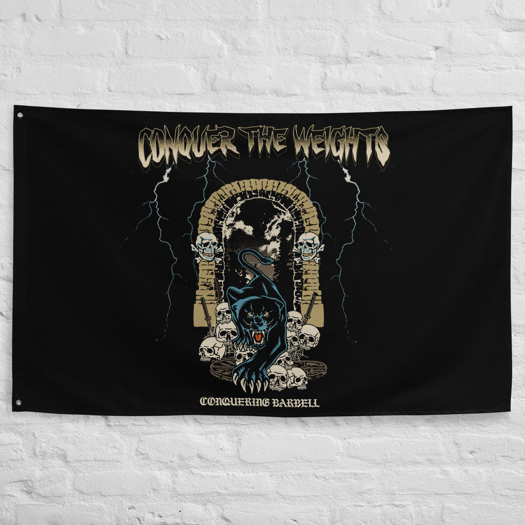 Panther Exodus Flag - Polyester Flag, horizontal gym flag hanging in a home gym - Conquering Barbell