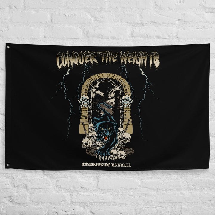 Panther Exodus Flag - Polyester Flag, horizontal gym flag hanging in a home gym - Conquering Barbell