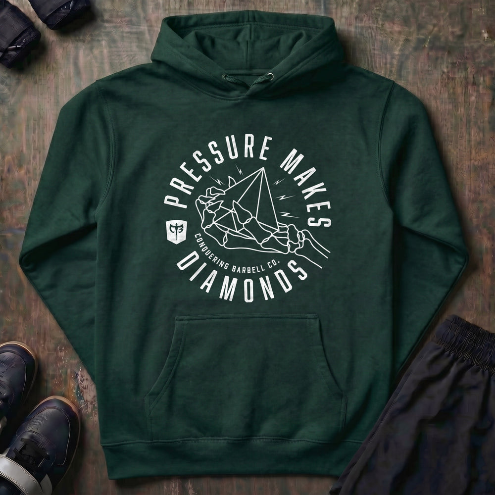 Pressure Makes Diamonds pullover hoodie in Alpine Green
