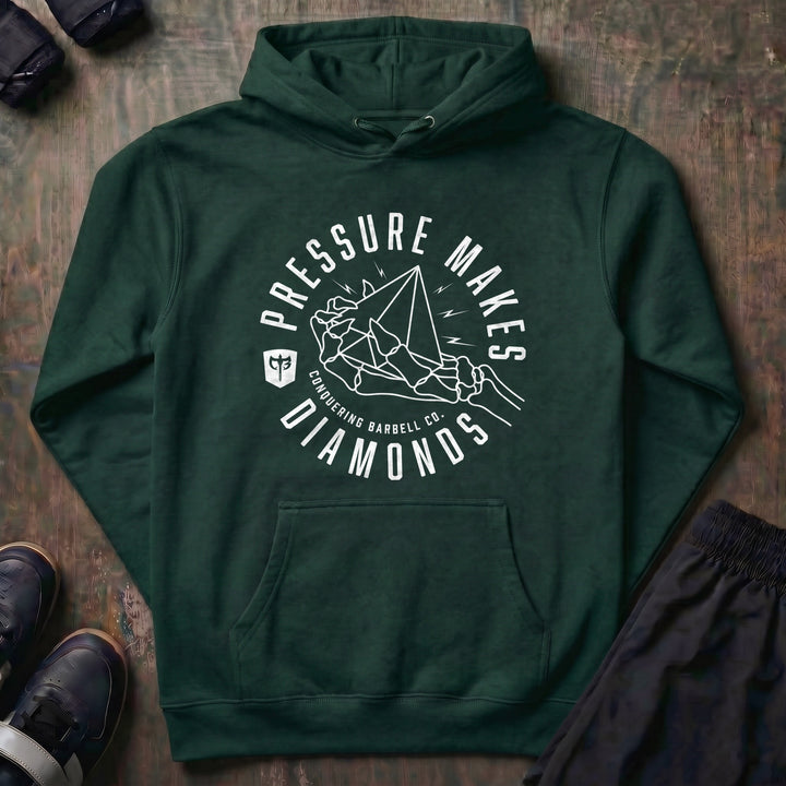 Pressure Makes Diamonds pullover hoodie in Alpine Green