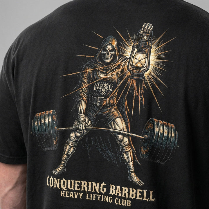 Reaper Heavy Lifting Club relaxed fit tee in Black: Death himself pulling heavy