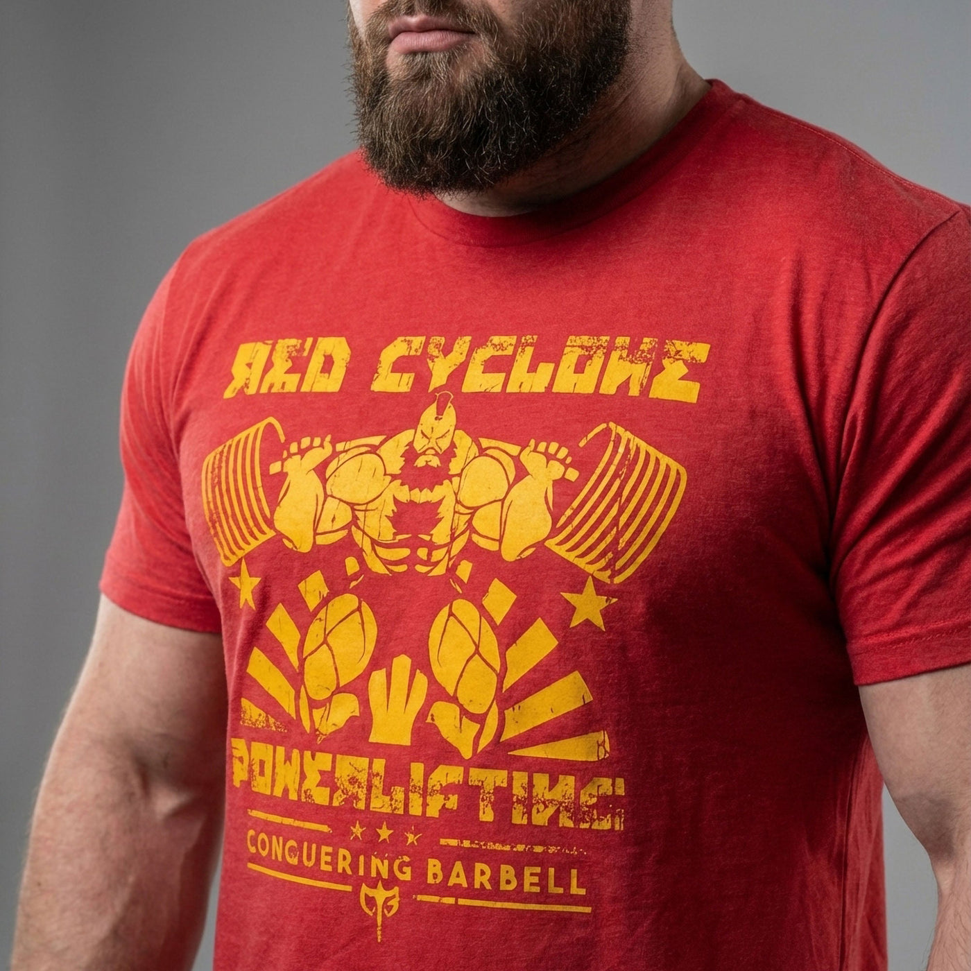 Red Cyclone Powerlifting Tee - Conquering Barbell