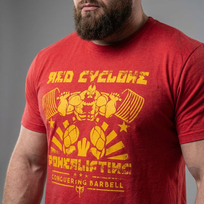 Red Cyclone Powerlifting Tee - Conquering Barbell