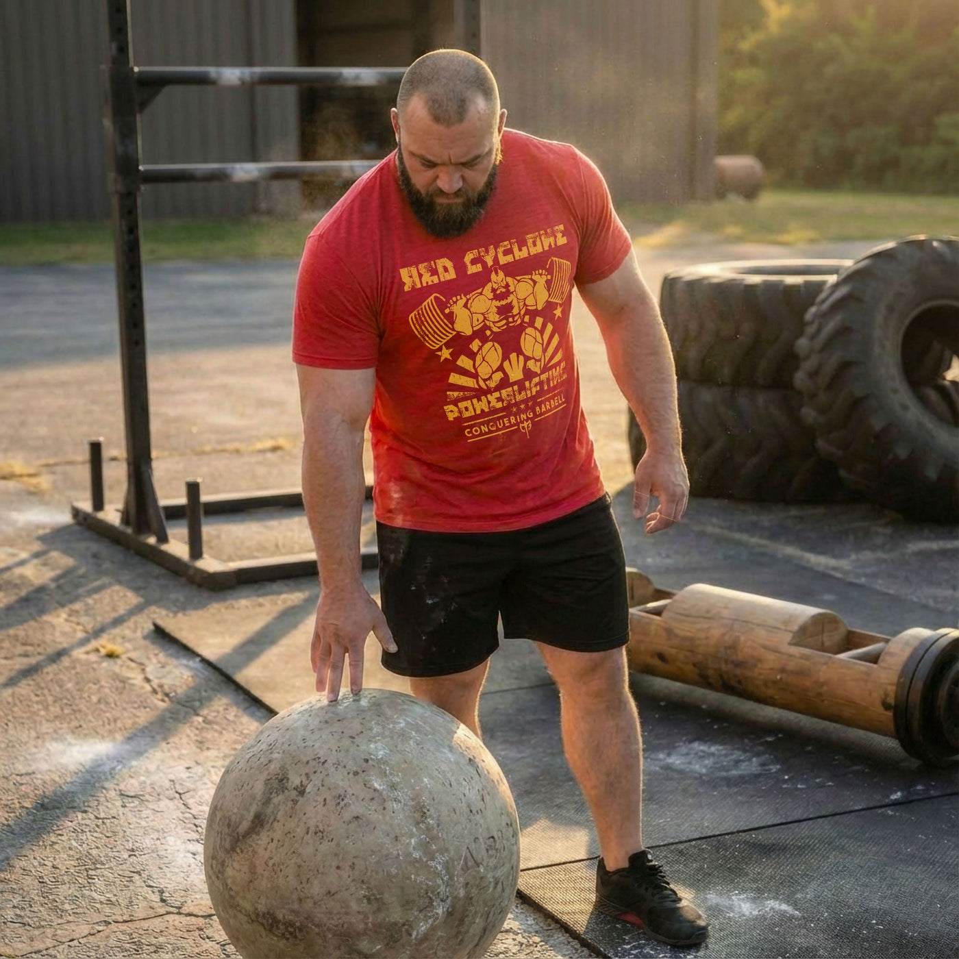 Red Cyclone Powerlifting Tee - Conquering Barbell