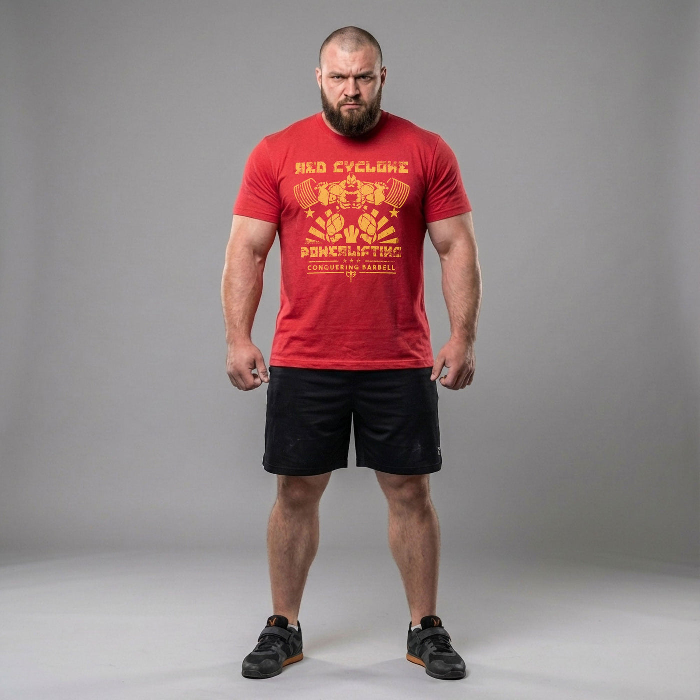 Red Cyclone Powerlifting Tee - Conquering Barbell