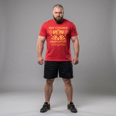 Red Cyclone Powerlifting Tee - Conquering Barbell