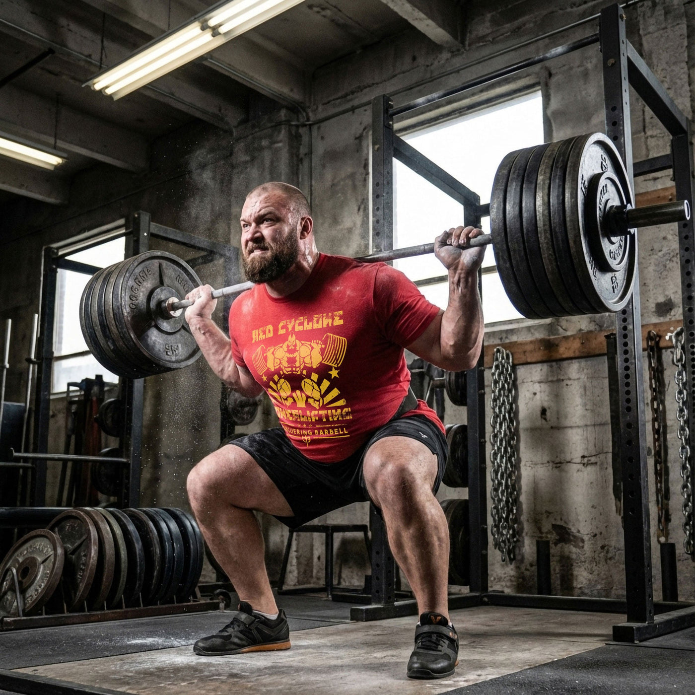 Red Cyclone Powerlifting Tee - Conquering Barbell