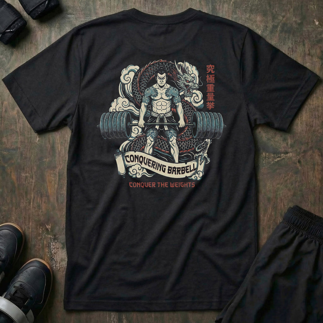 Ronin Deadlift V2 - Powerlifting on Black Tee - Conquering Barbell