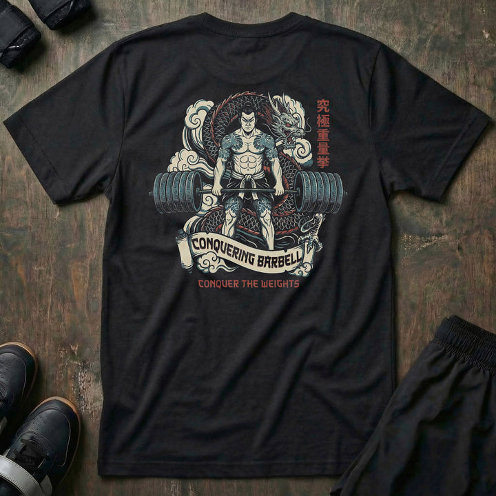 Ronin Deadlift V2 - Powerlifting on Black Tee - Conquering Barbell