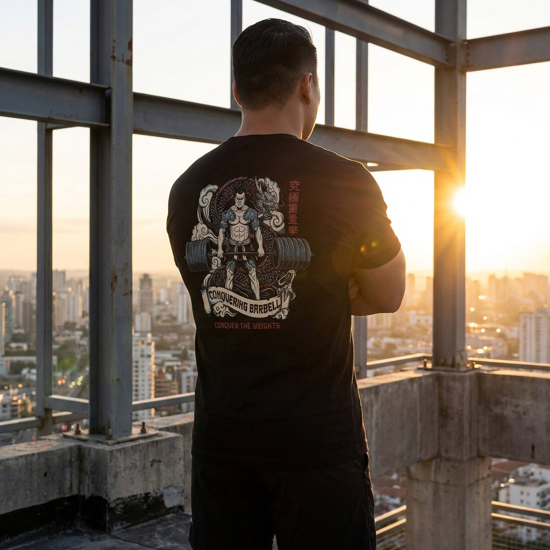Ronin Deadlift V2 - Powerlifting on Black Tee - Conquering Barbell