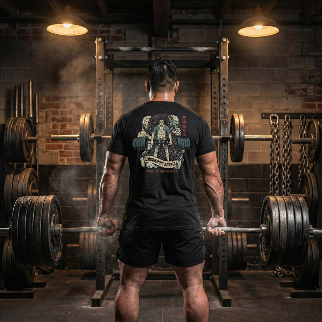 Ronin Deadlift V2 - Powerlifting on Black Tee - Conquering Barbell