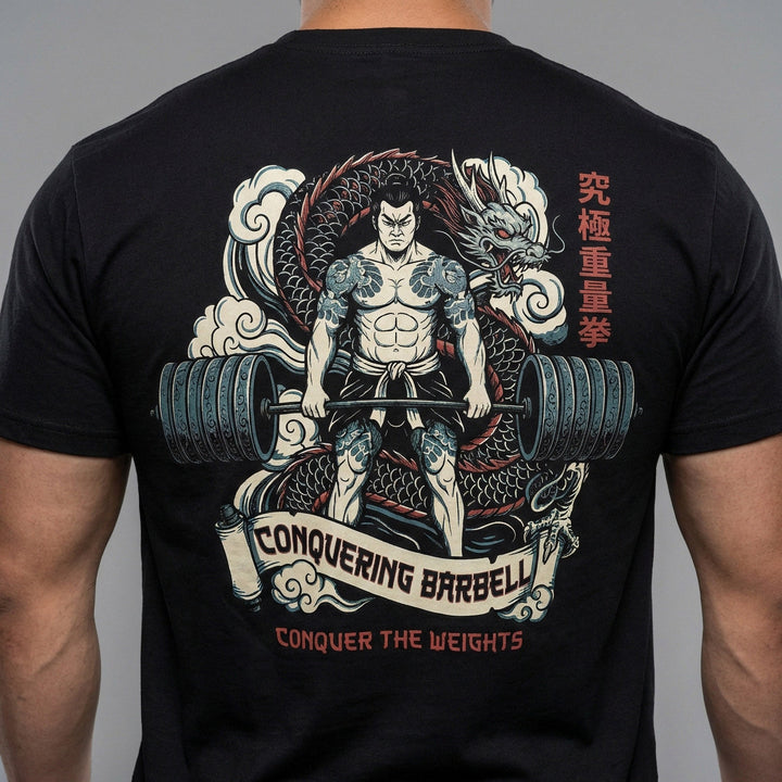 Ronin Deadlift V2 - Powerlifting on Black Tee - Conquering Barbell