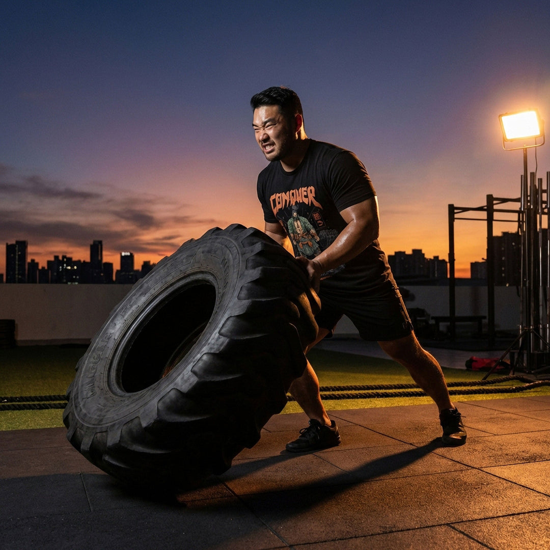 Ronin Deadlift V3 - Powerlifting on Black Tee - Conquering Barbell