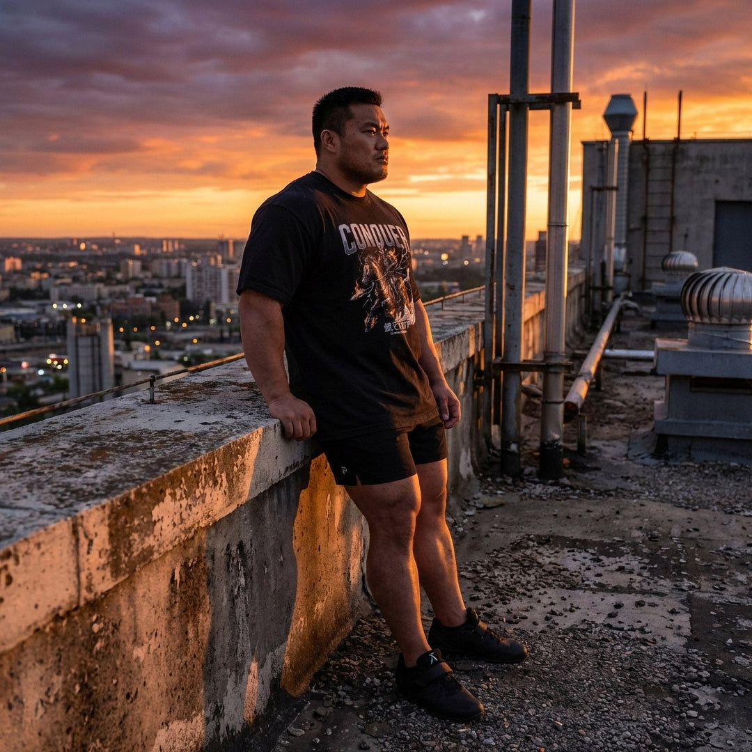 Samurai Charge relaxed fit tee in Black: a warrior on horseback charging through flames and lightning