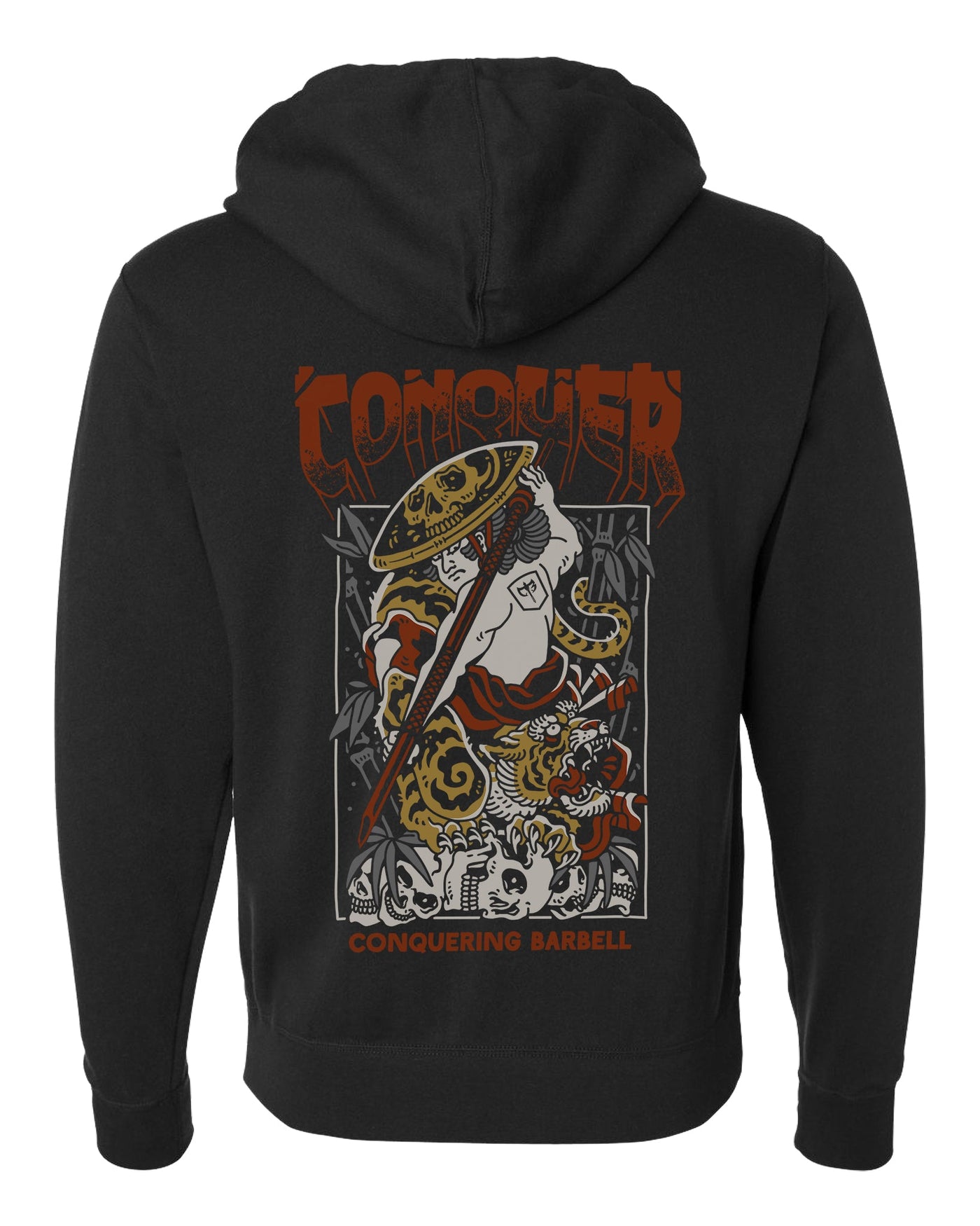 Samurai - Conqueror - on Black Pullover Hoodie - Conquering Barbell