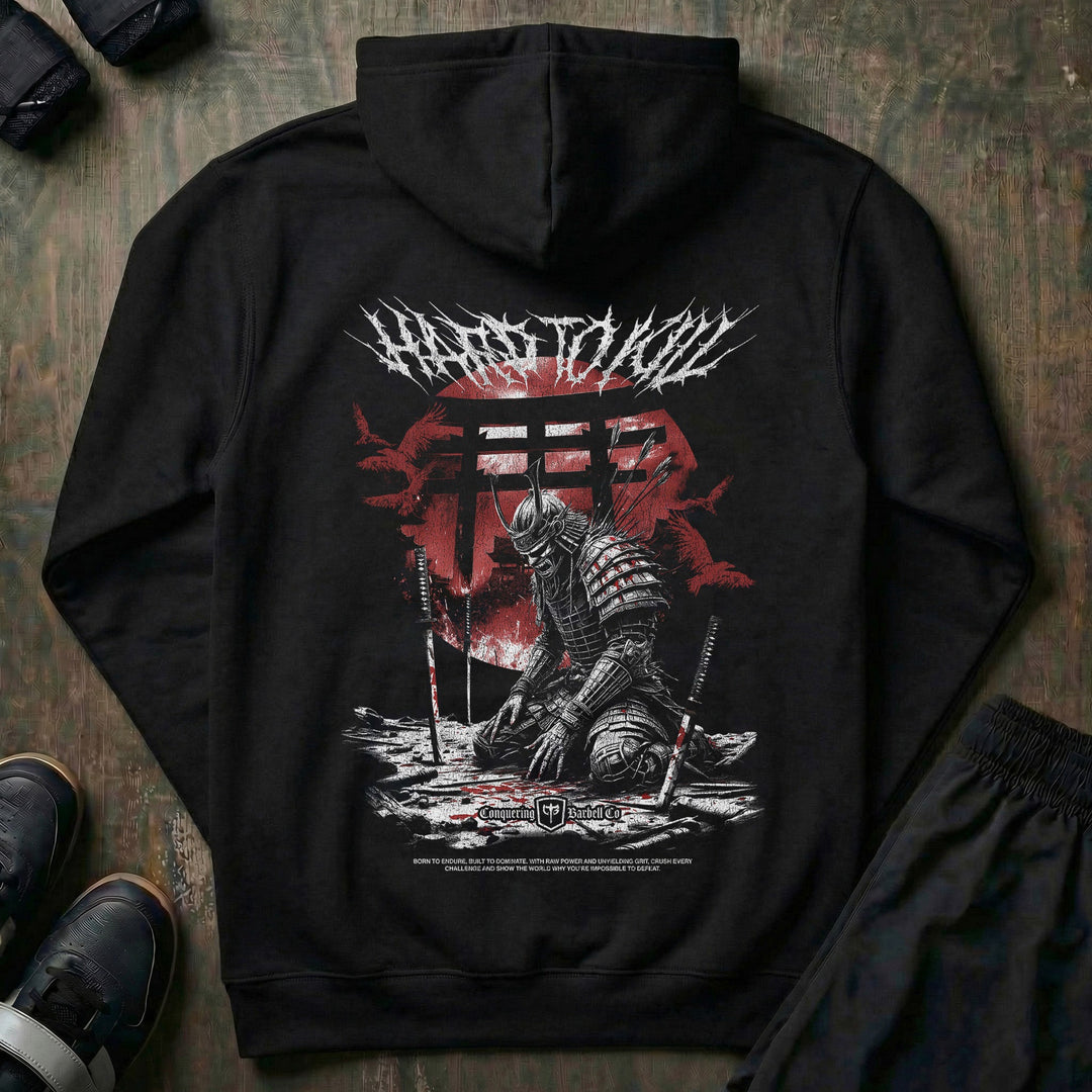 Samurai - Hard to Kill - on Black Pullover Hoodie - Conquering Barbell