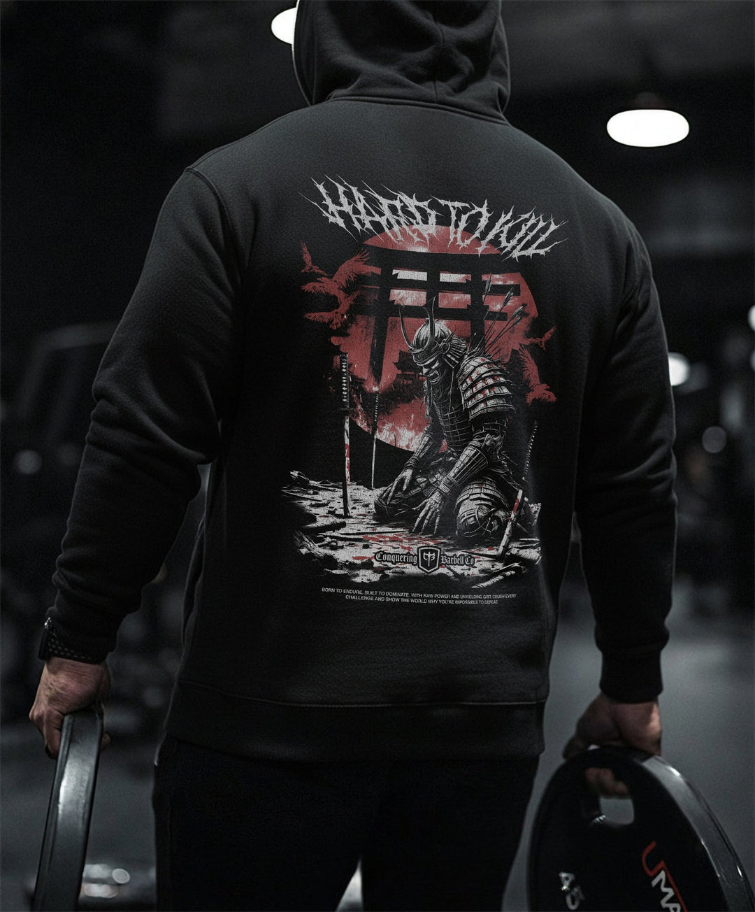 Samurai - Hard to Kill - on Black Pullover Hoodie - Conquering Barbell