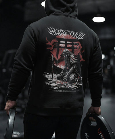 Samurai - Hard to Kill - on Black Pullover Hoodie - Conquering Barbell