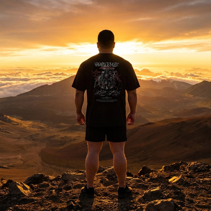 Samurai Hard to Kill V2 relaxed fit tee in Black: a warrior standing victorious over the fallen