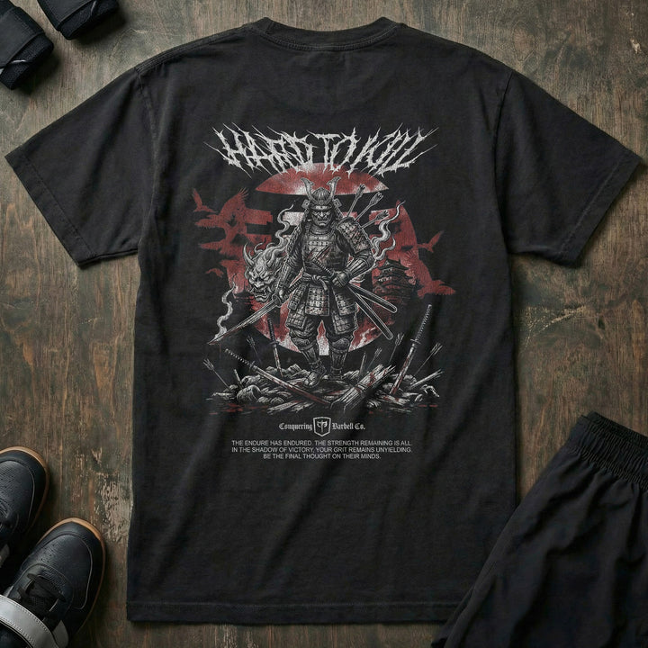 Samurai Hard to Kill V2 relaxed fit tee in Black: a warrior standing victorious over the fallen