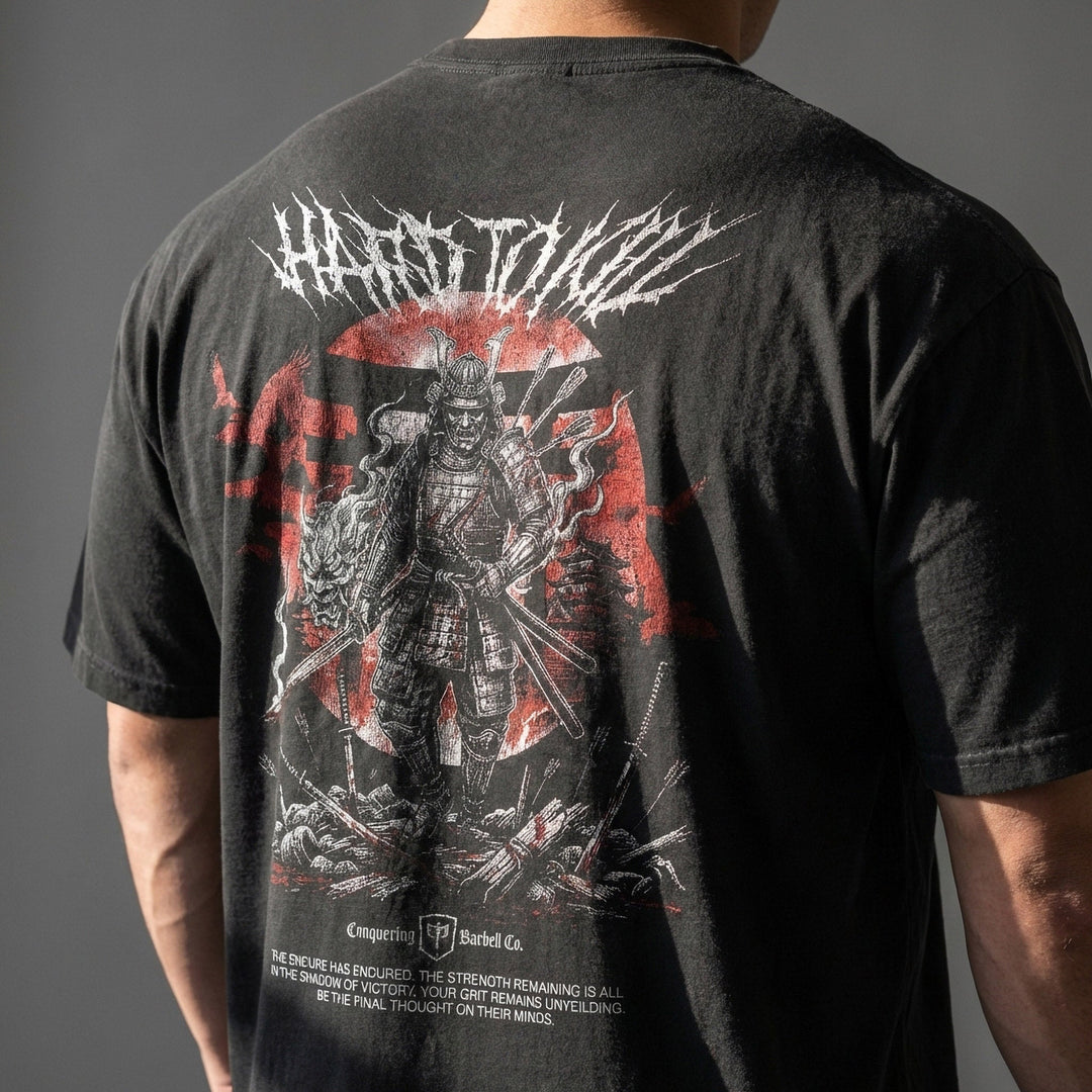 Samurai Hard to Kill V2 relaxed fit tee in Black: a warrior standing victorious over the fallen