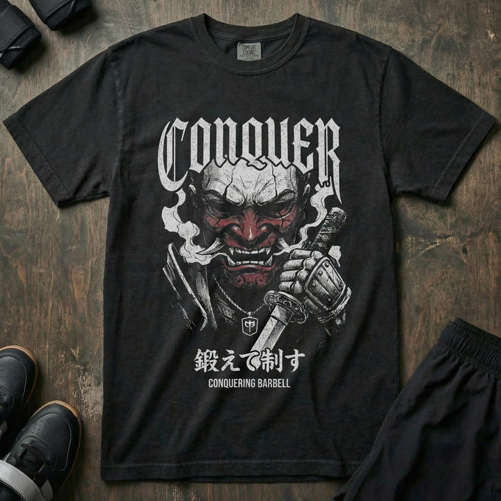 Samurai Oni Mask relaxed fit tee in Black: a fearsome oni demon mask worn by a samurai warrior