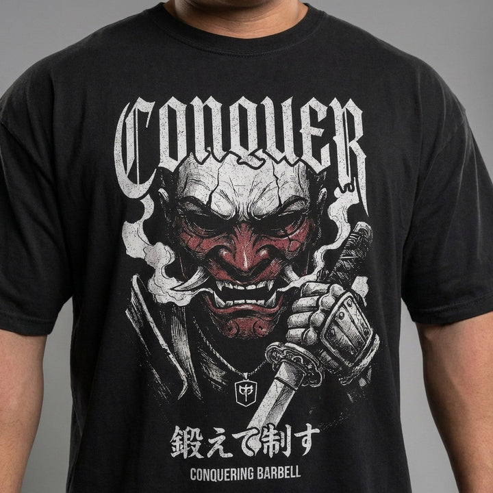 Samurai Oni Mask relaxed fit tee in Black: a fearsome oni demon mask worn by a samurai warrior