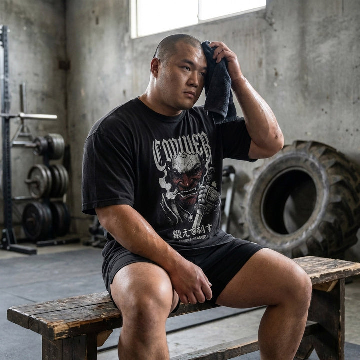 Samurai Oni Mask relaxed fit tee in Black: a fearsome oni demon mask worn by a samurai warrior