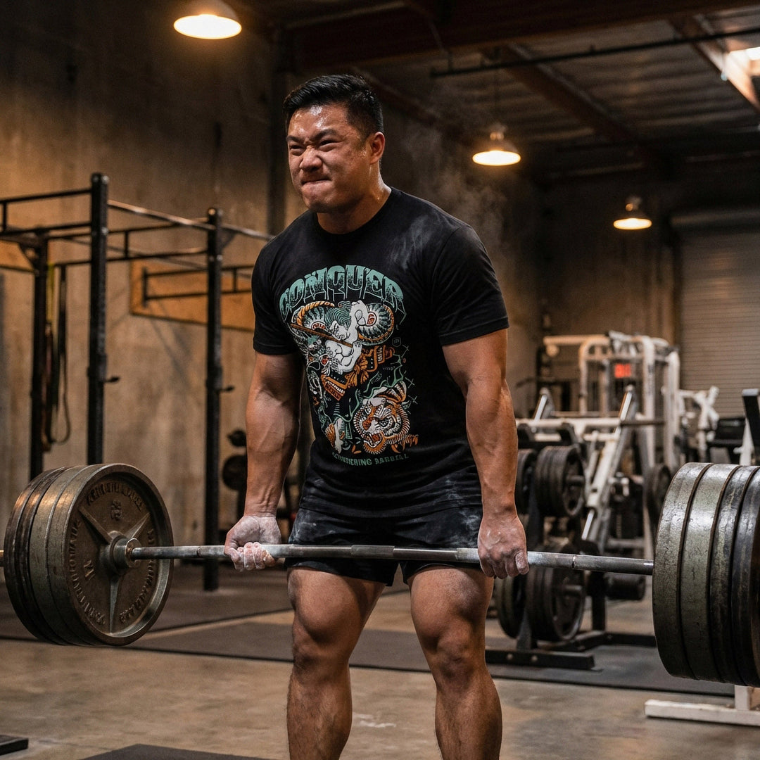 Samurai vs Dragon vs Tiger - Black Tee - Conquering Barbell