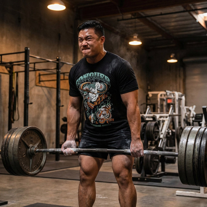 Samurai vs Dragon vs Tiger - Black Tee - Conquering Barbell