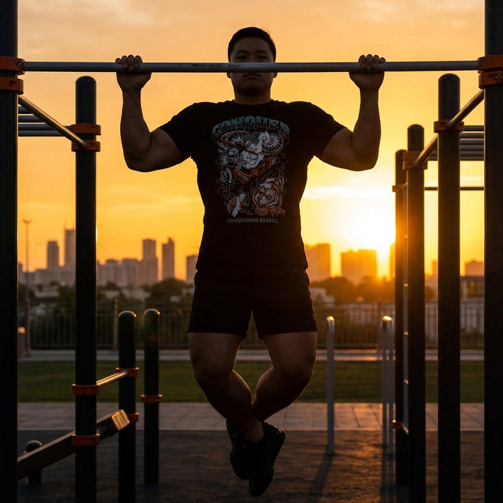 Samurai vs Dragon vs Tiger - Black Tee - Conquering Barbell