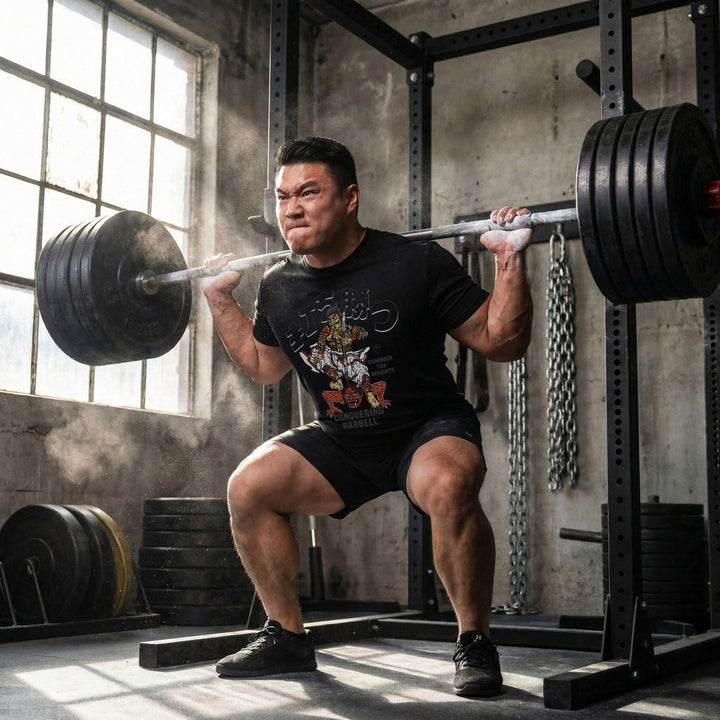 Samurai vs Oni Demon - Black Tee - Conquering Barbell