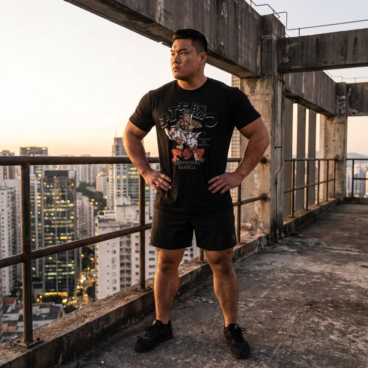 Samurai vs Oni Demon - Black Tee - Conquering Barbell