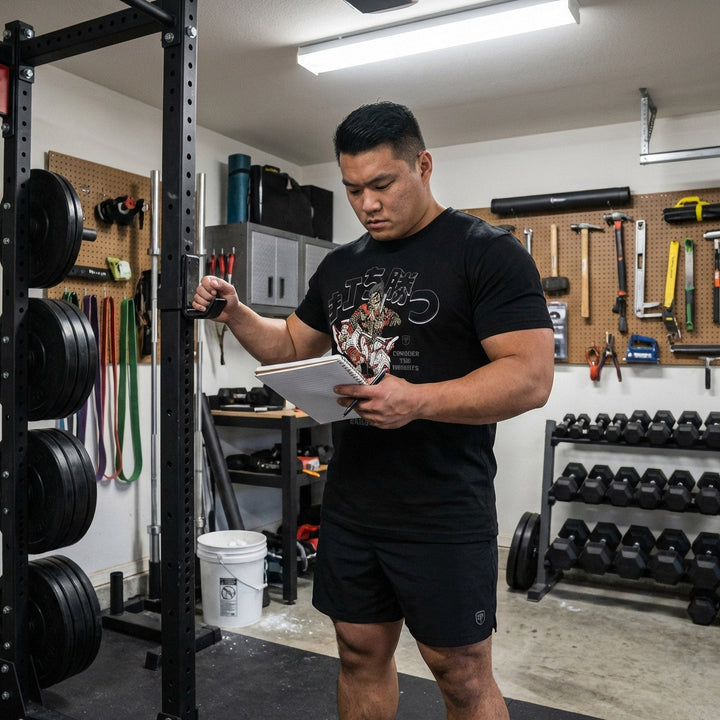 Samurai vs Oni Demon - Black Tee - Conquering Barbell