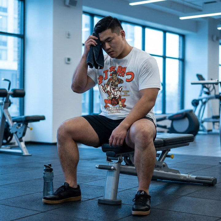 Samurai vs Oni Demon - White Tee - Conquering Barbell