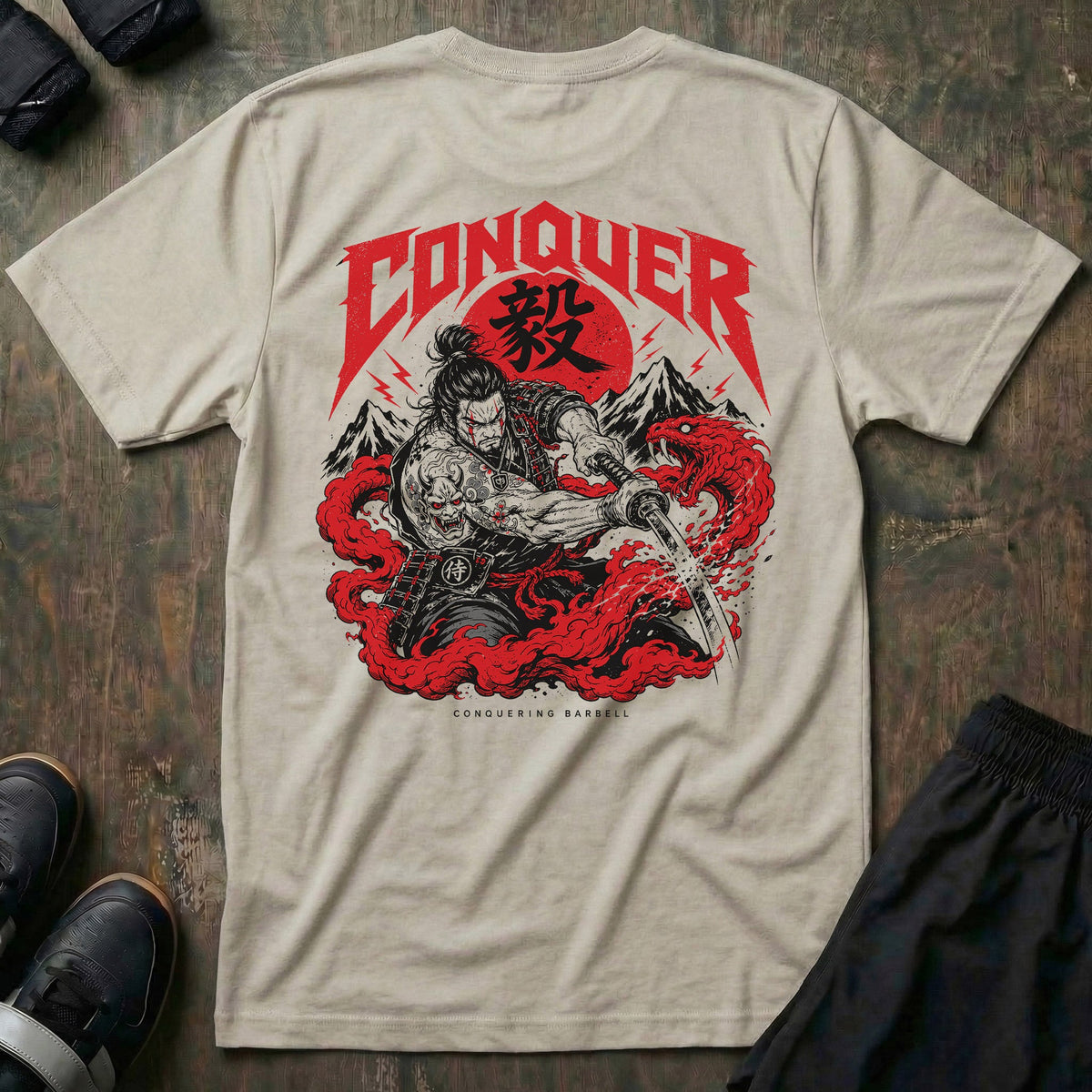 Sever tee in Sand: a battle-hardened samurai at the moment of commitment