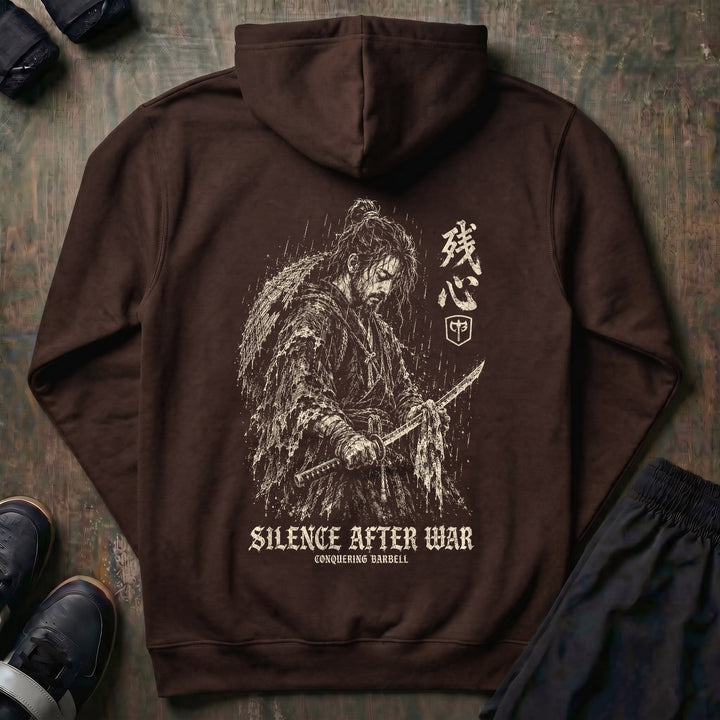 Silence After War pullover hoodie in Brown, back print