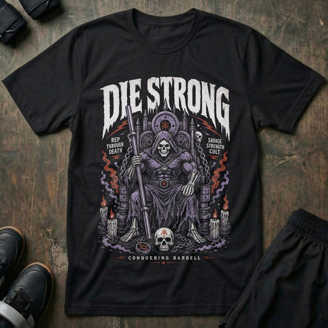 Skeleton King - on Black Tee - Conquering Barbell