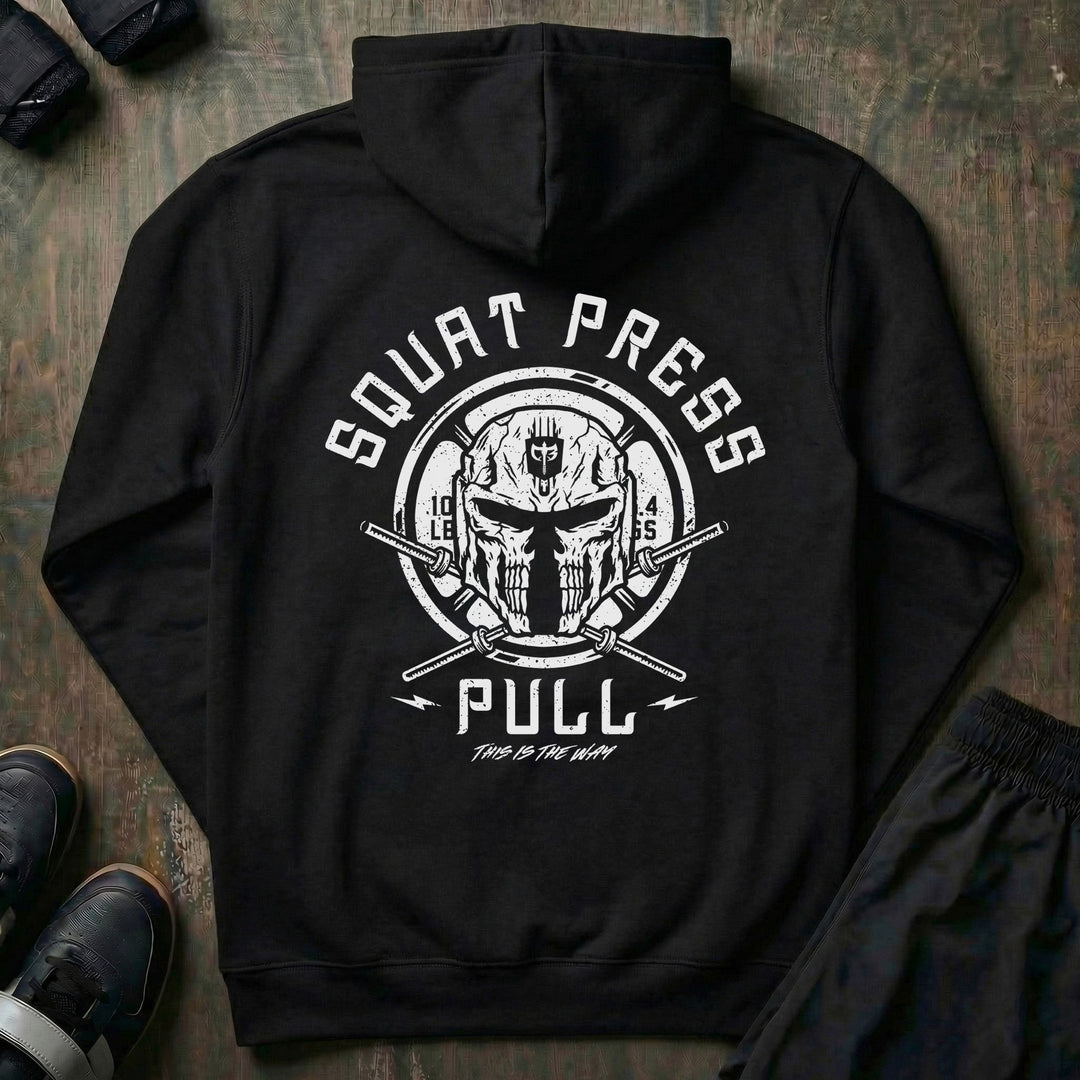 Skull Helmet - on Black Pullover Hoodie - Conquering Barbell