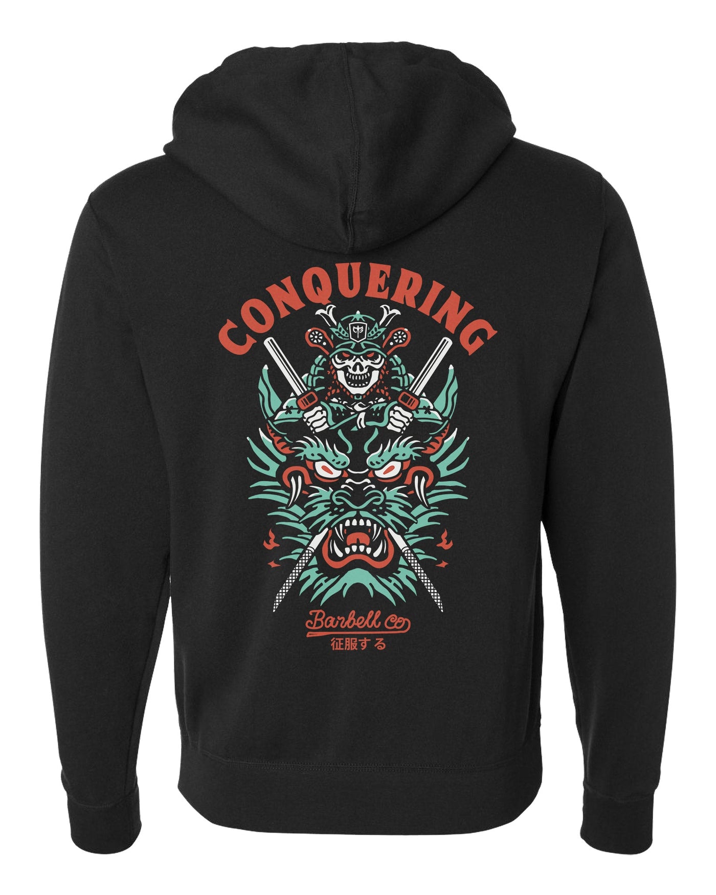 Slaying the Dragon - on Black Pullover Hoodie - Conquering Barbell