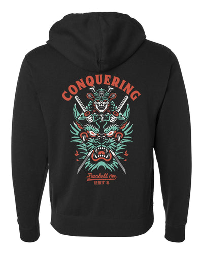 Slaying the Dragon - on Black Pullover Hoodie - Conquering Barbell