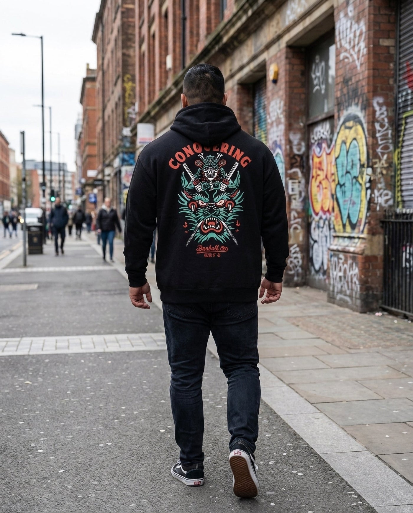 Slaying the Dragon - on Black Pullover Hoodie - Conquering Barbell