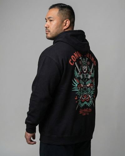 Slaying the Dragon - on Black Pullover Hoodie - Conquering Barbell
