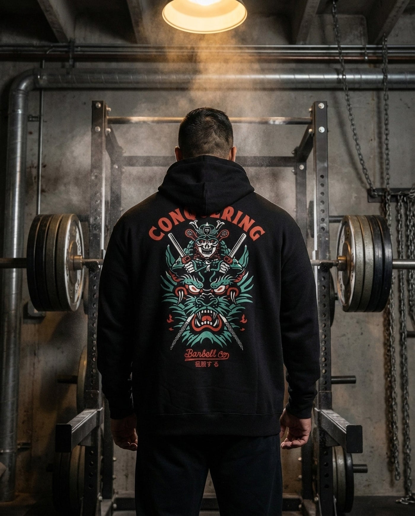 Slaying the Dragon - on Black Pullover Hoodie - Conquering Barbell
