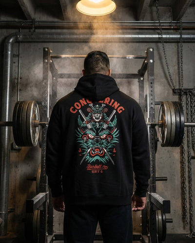 Slaying the Dragon - on Black Pullover Hoodie - Conquering Barbell