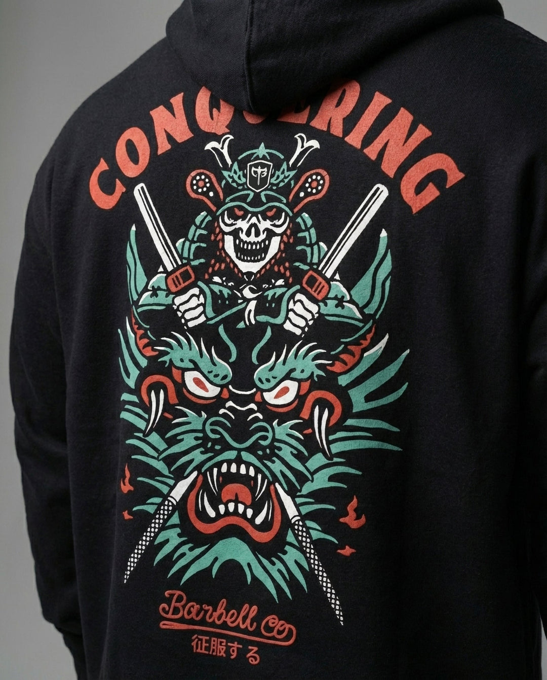 Slaying the Dragon - on Black Pullover Hoodie - Conquering Barbell