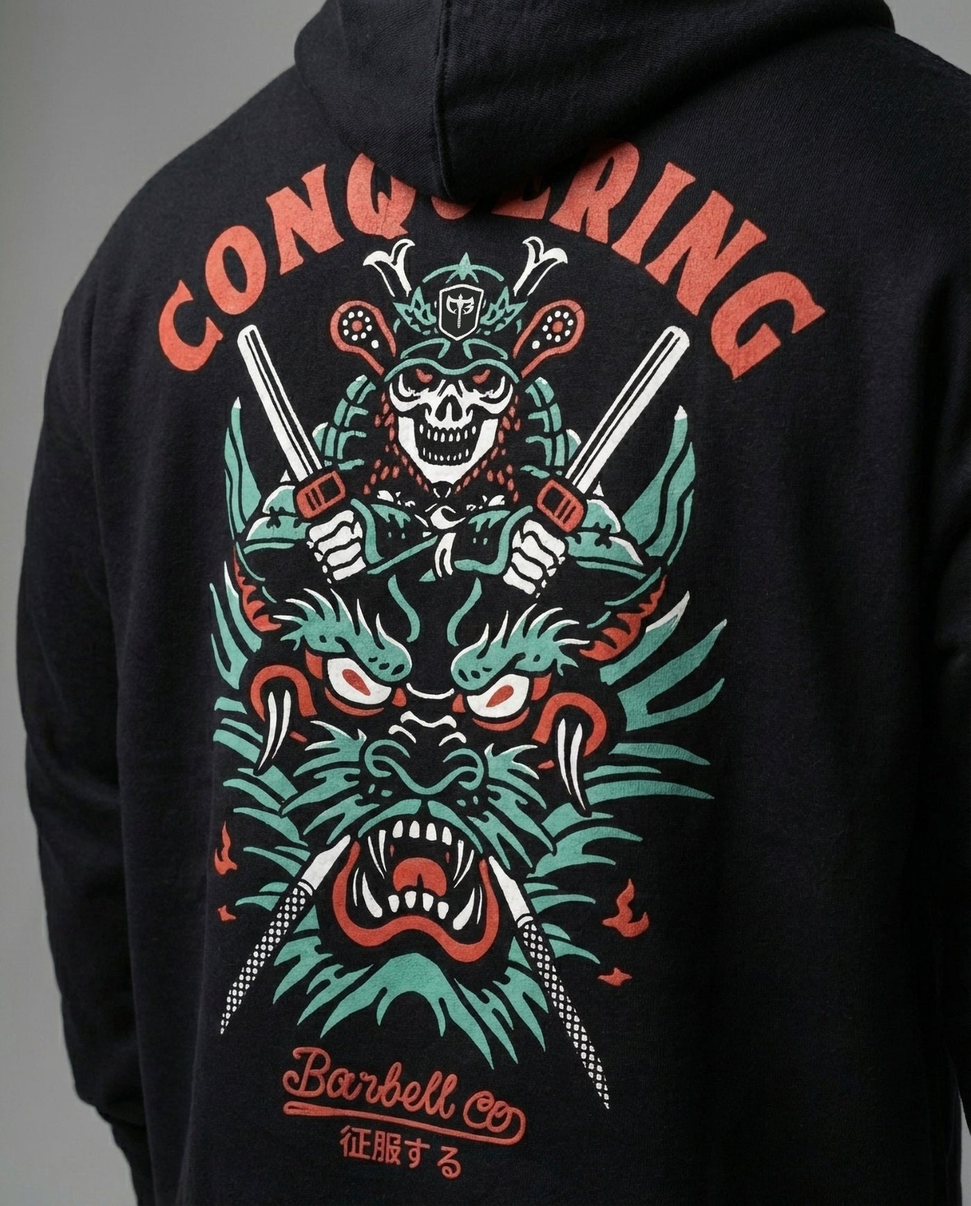 Slaying the Dragon - on Black Pullover Hoodie - Conquering Barbell