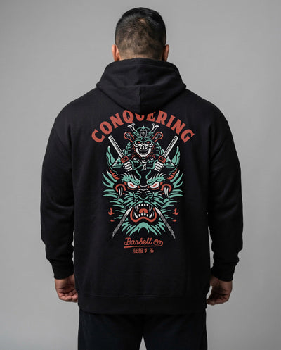 Slaying the Dragon - on Black Pullover Hoodie - Conquering Barbell