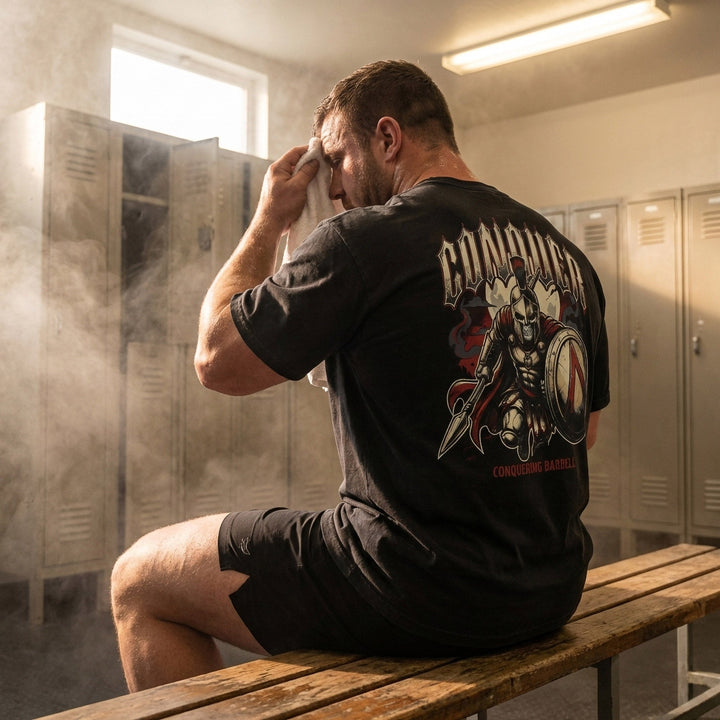 Spartan relaxed fit tee in Black: a skeleton Spartan warrior in full battle regalia