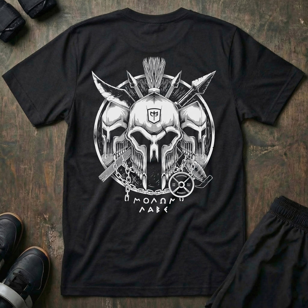 Spartans - on Black Tee - Conquering Barbell